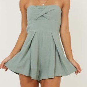 Learning to Love Playsuit in Sage Green - Rumor Strapless Romper Showpo. Size 6